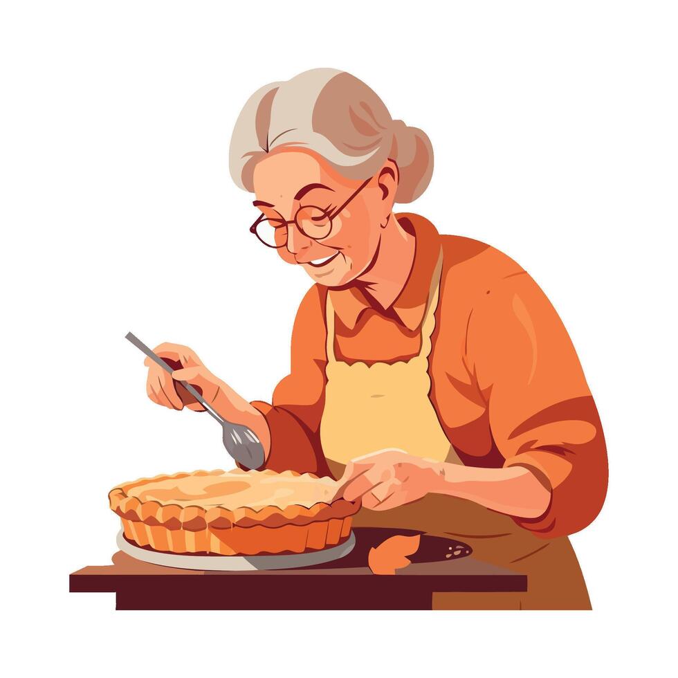 An old woman is making a pie vector