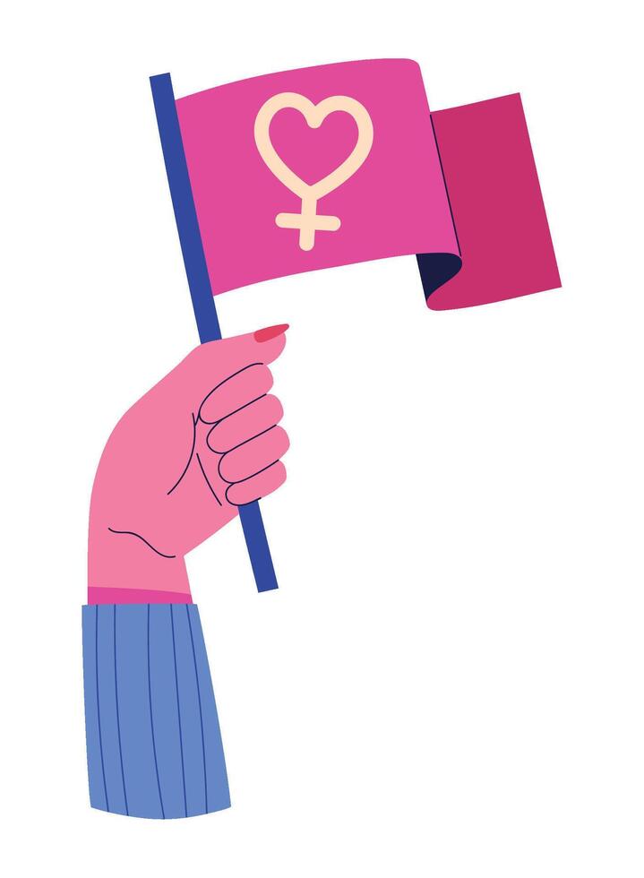 A hand holding a pink flag with a heart on it vector