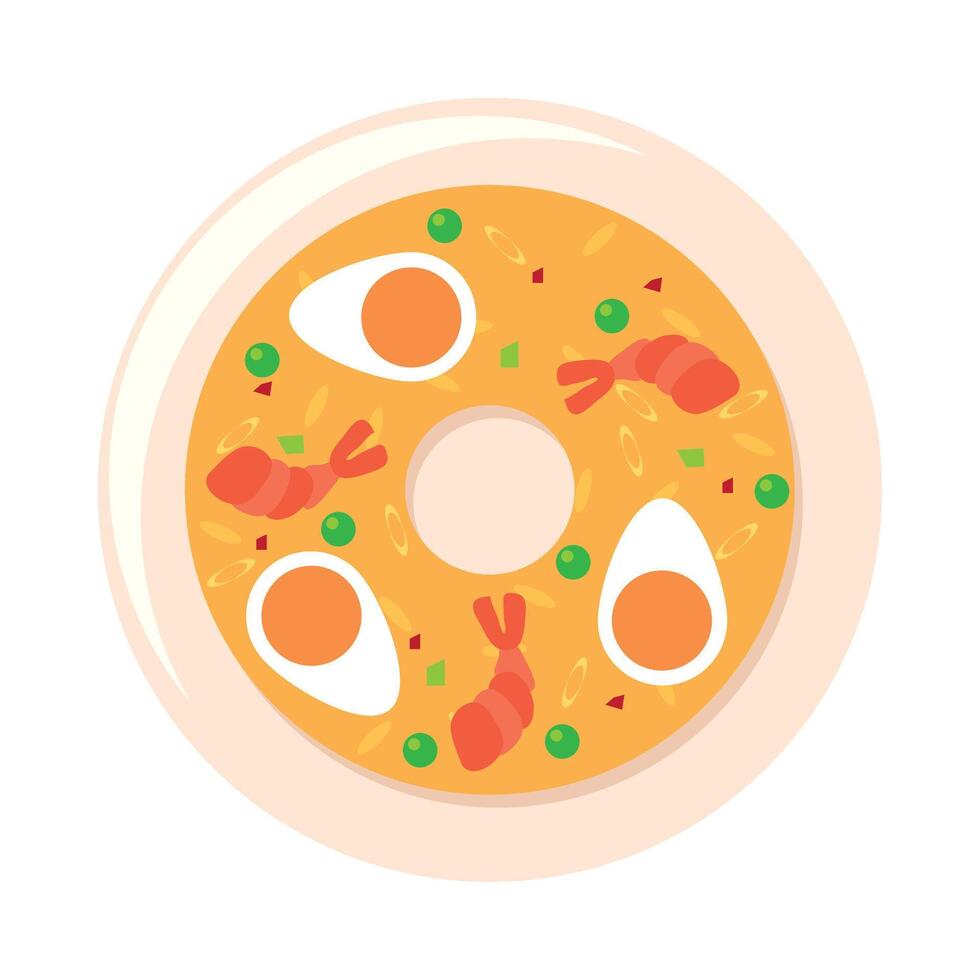 A donut with eggs and vegetables on it vector