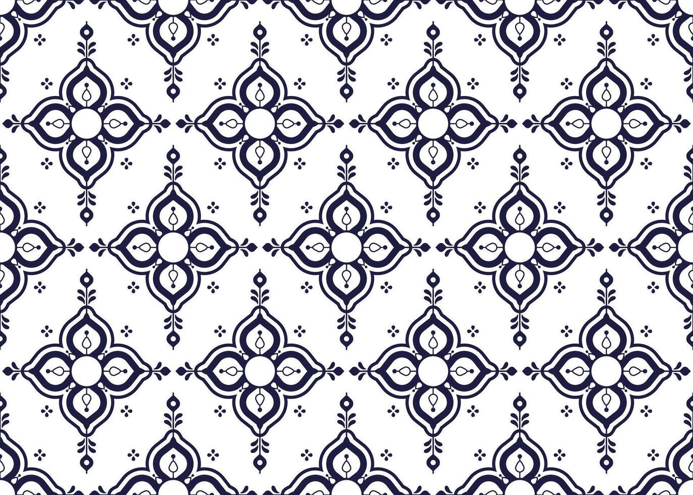 dark blue symbol floral on White background, ethnic fabric seamless pattern, design for cloth, carpet, batik, wallpaper, wrapping etc. vector