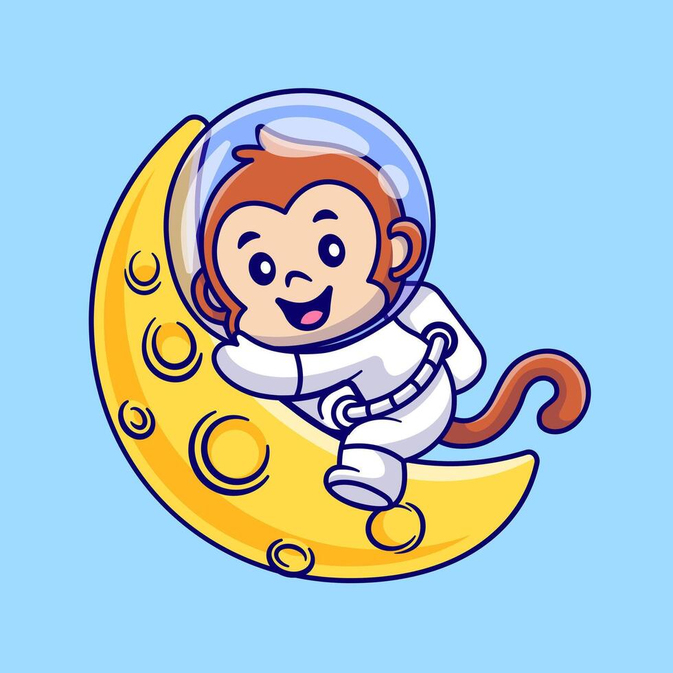 Cute Monkey Astronaut Lay On Moon Cartoon vector