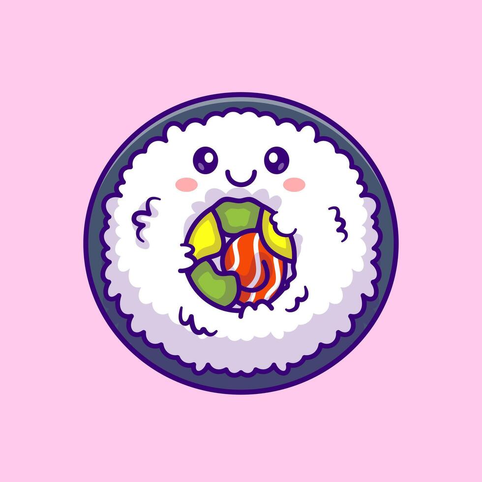 Cute Sushi On The Plate Round Shape Cartoon vector