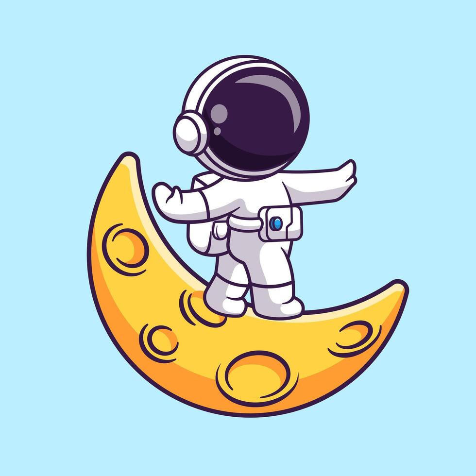 Cute Astronaut Walking On Moon Cartoon vector