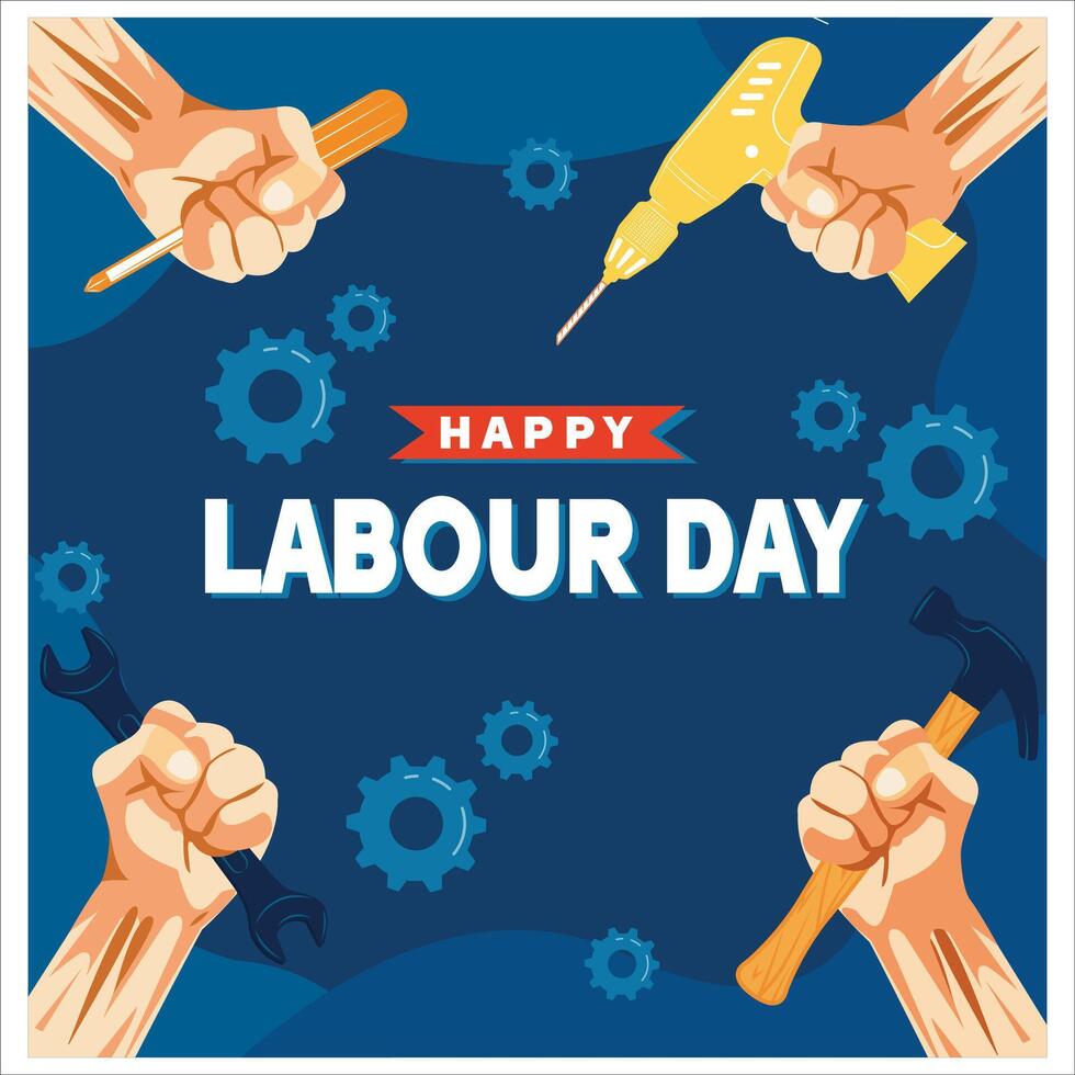 Labor Day concept with hand holding tools. Poster for labor day, international workers day. flat modern illustration vector