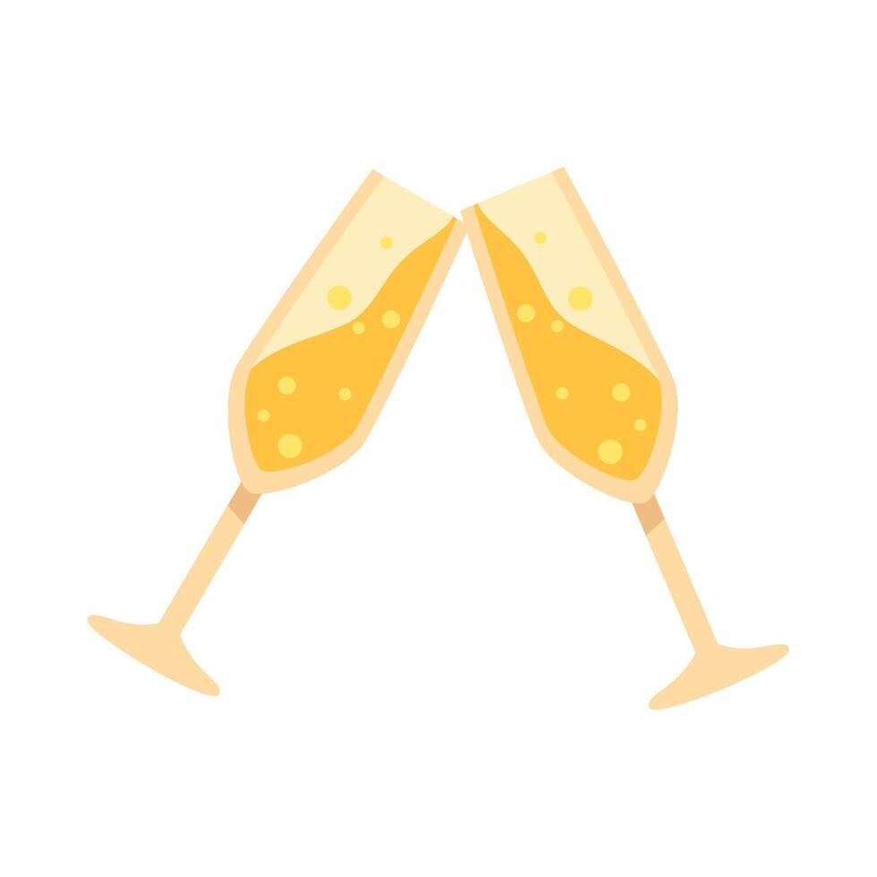 Two champagne glasses with bubbles on a white background vector