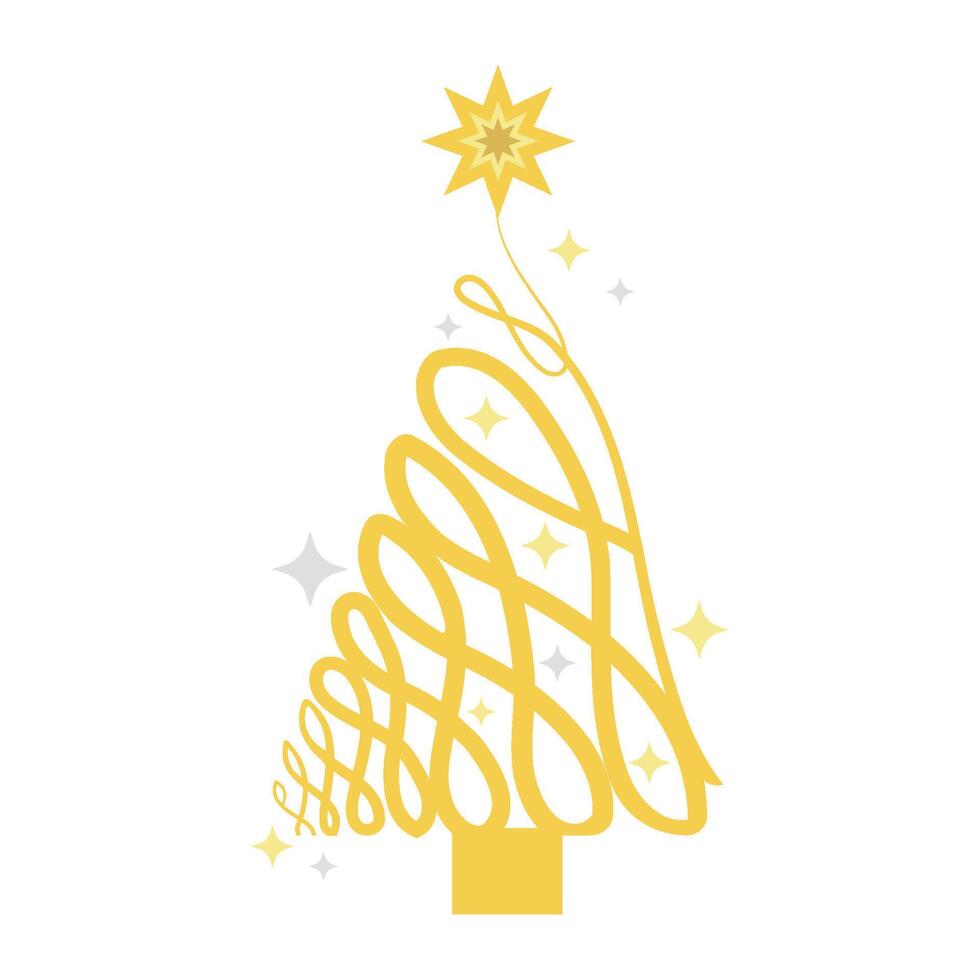 A christmas tree with gold stars and ribbons vector