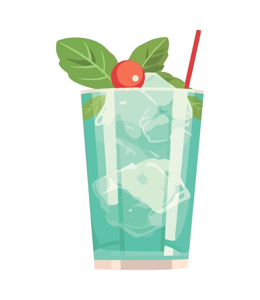 A blue drink with ice and a cherry on top vector