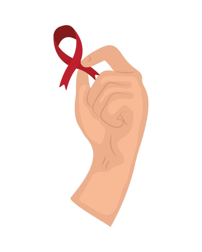 A hand holding a red ribbon vector
