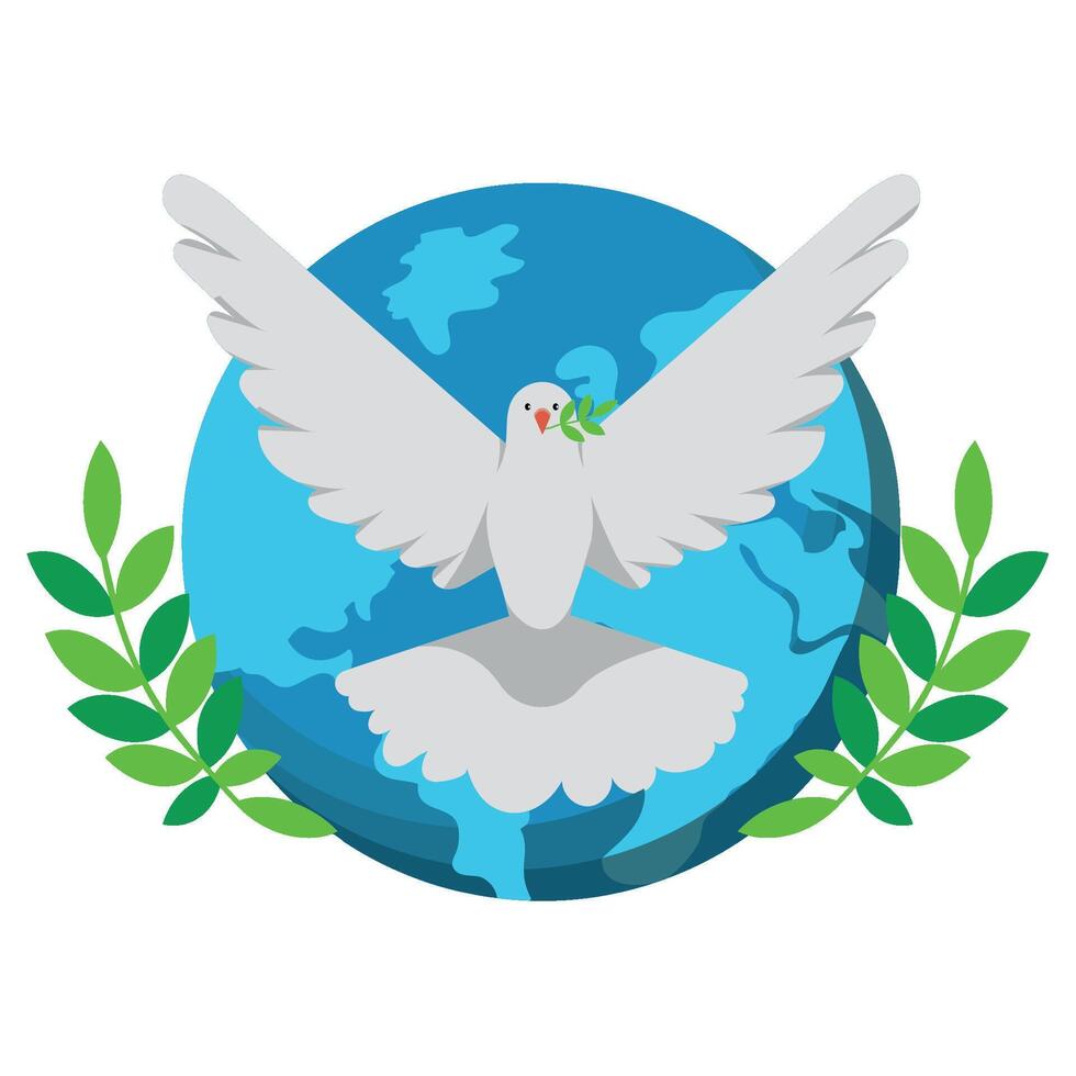 Dove of peace with olive branch on earth illustration vector