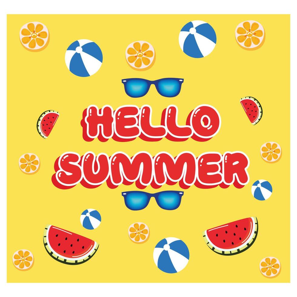 Colorful summer banner background with beach vibes adorning it. Flat modern illustration vector