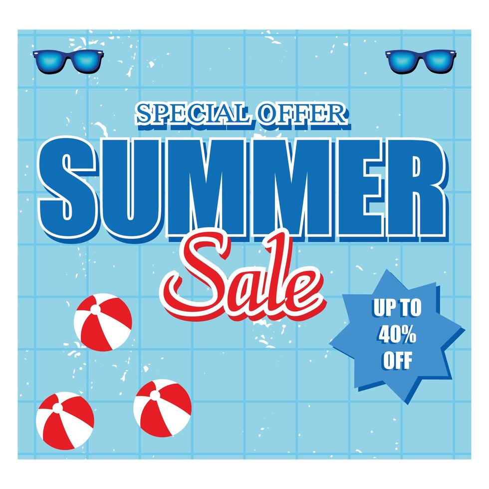 Summer Sale. Top view of pool with swim rings. Flat modern illustration vector
