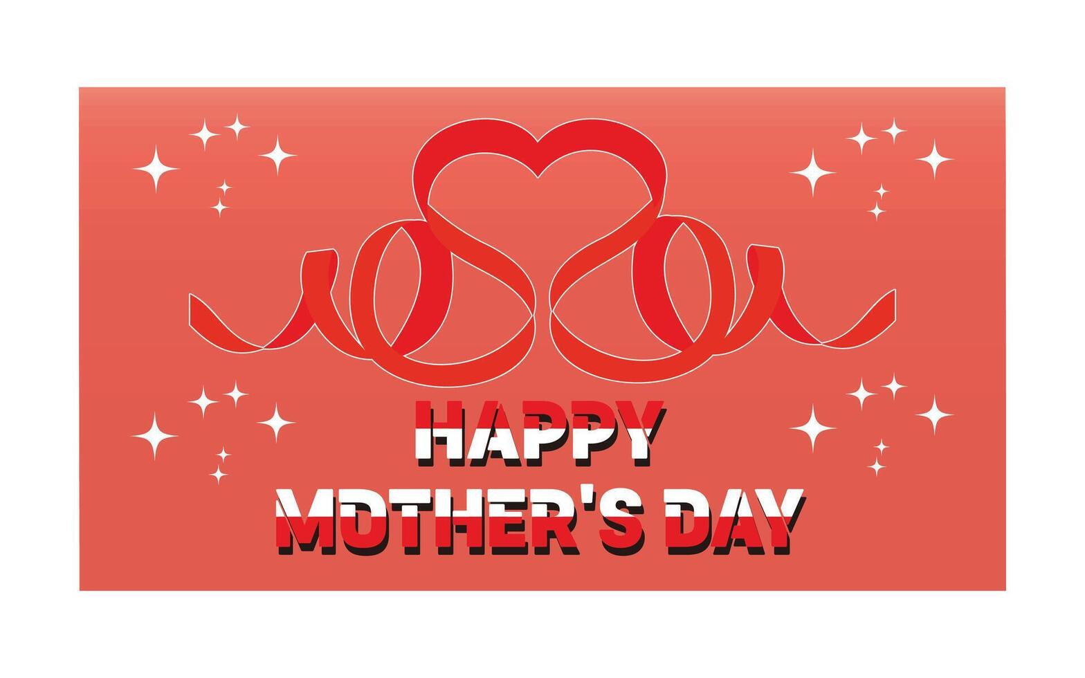 Happy mothers day realistic background with pink heart shaped ribbon. flat modern illustration vector