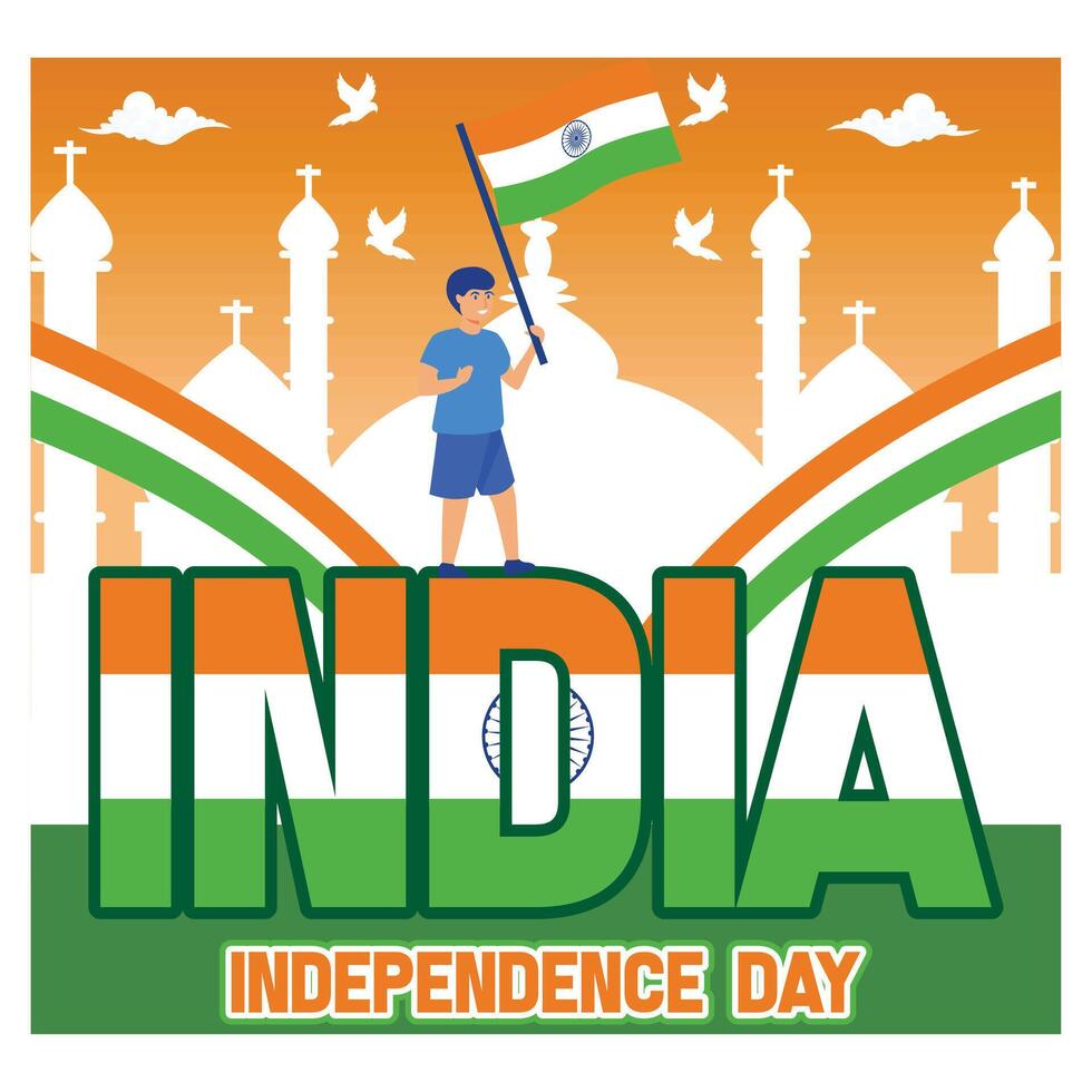 Happy independence day India greetings. flat modern illustration vector