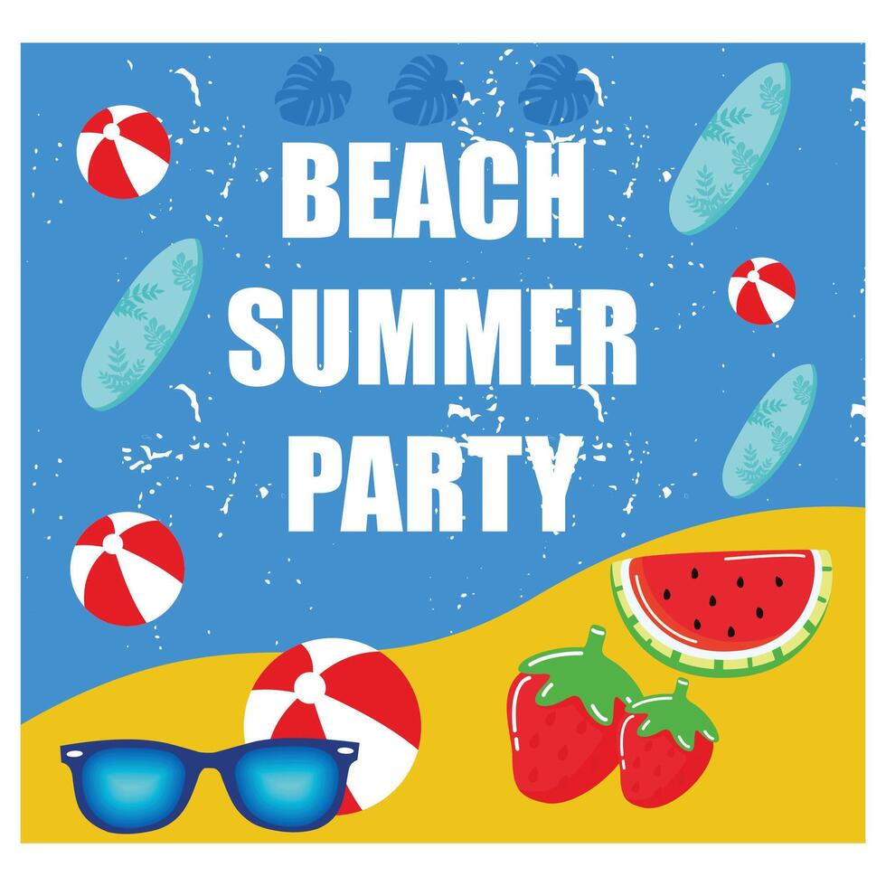 A sunny day beach summer party flyer. Flat modern illustration vector