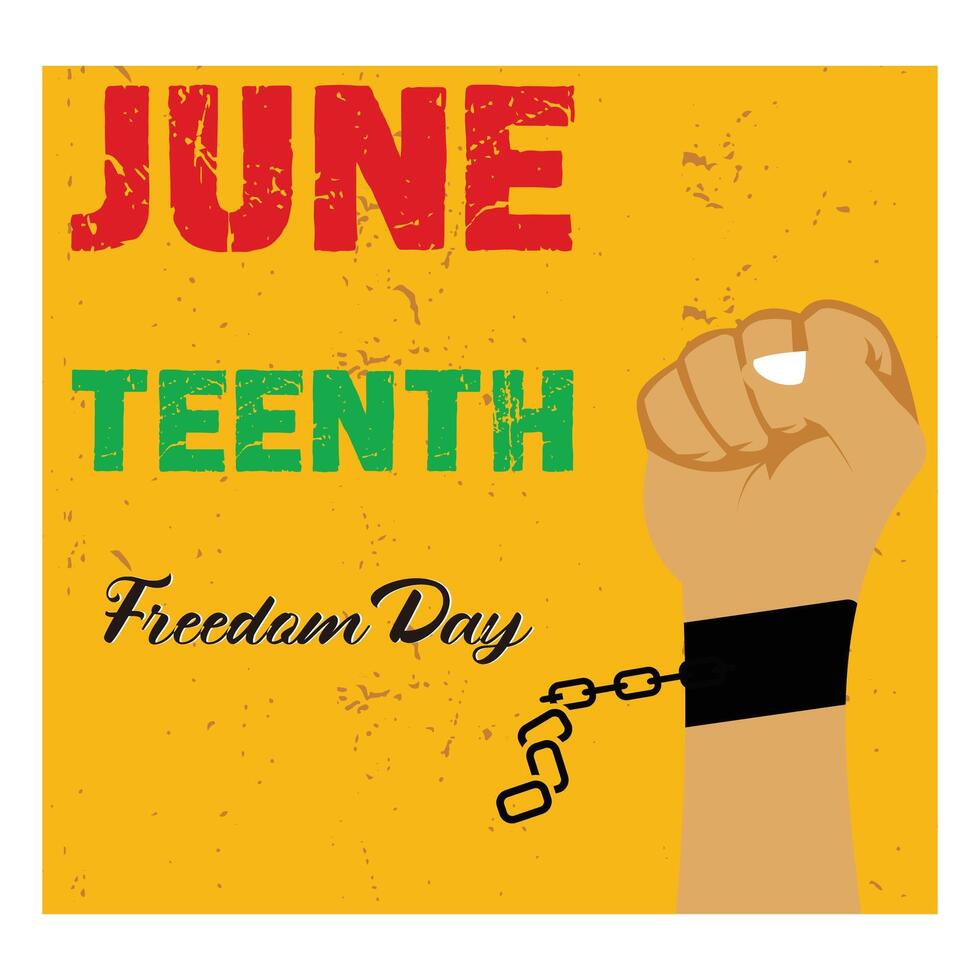 Juneteenth Emancipation Day, Fist raise up breaking chain. Flat modern illustration vector