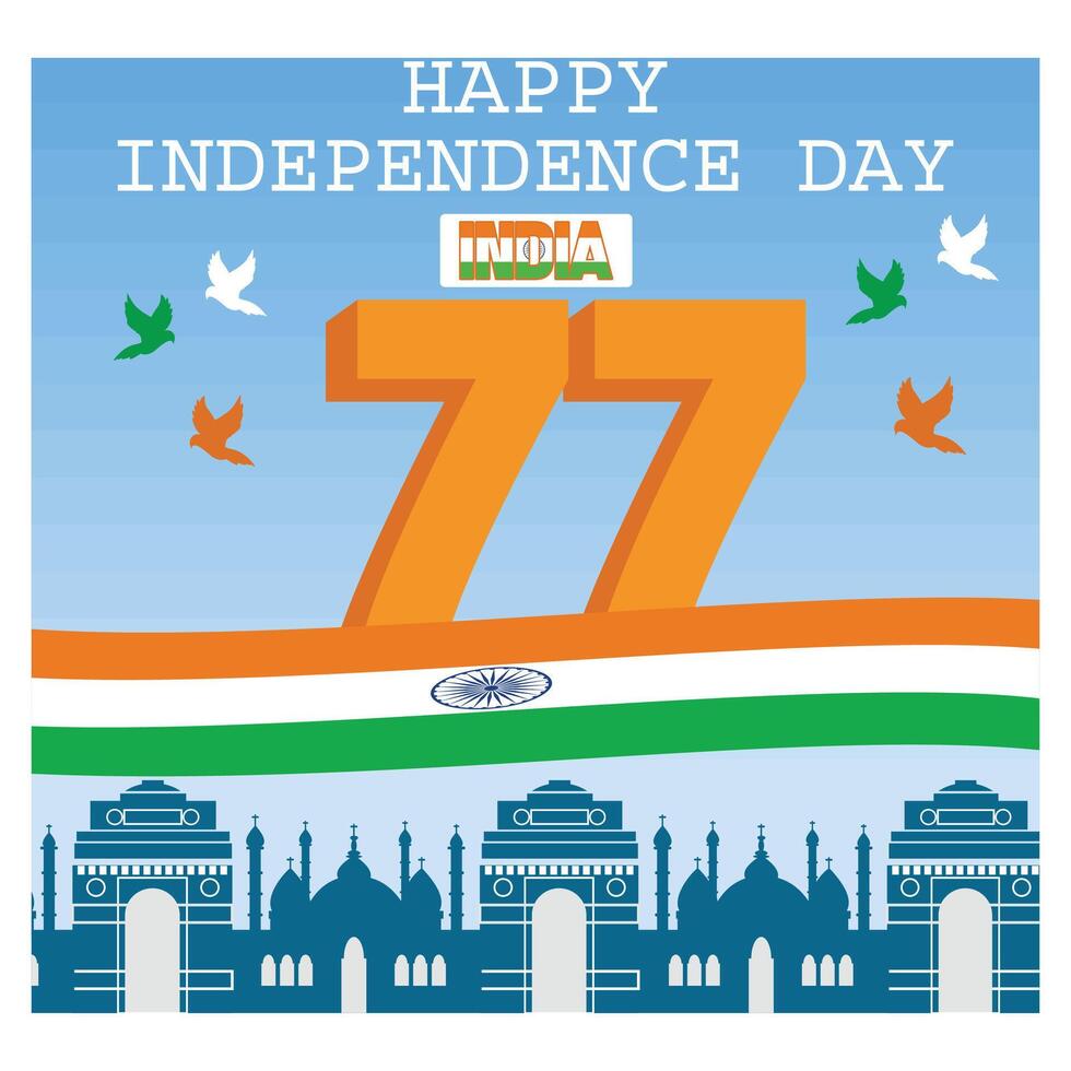 Happy independence day India. Letter with Indian flag. flat modern illustration vector