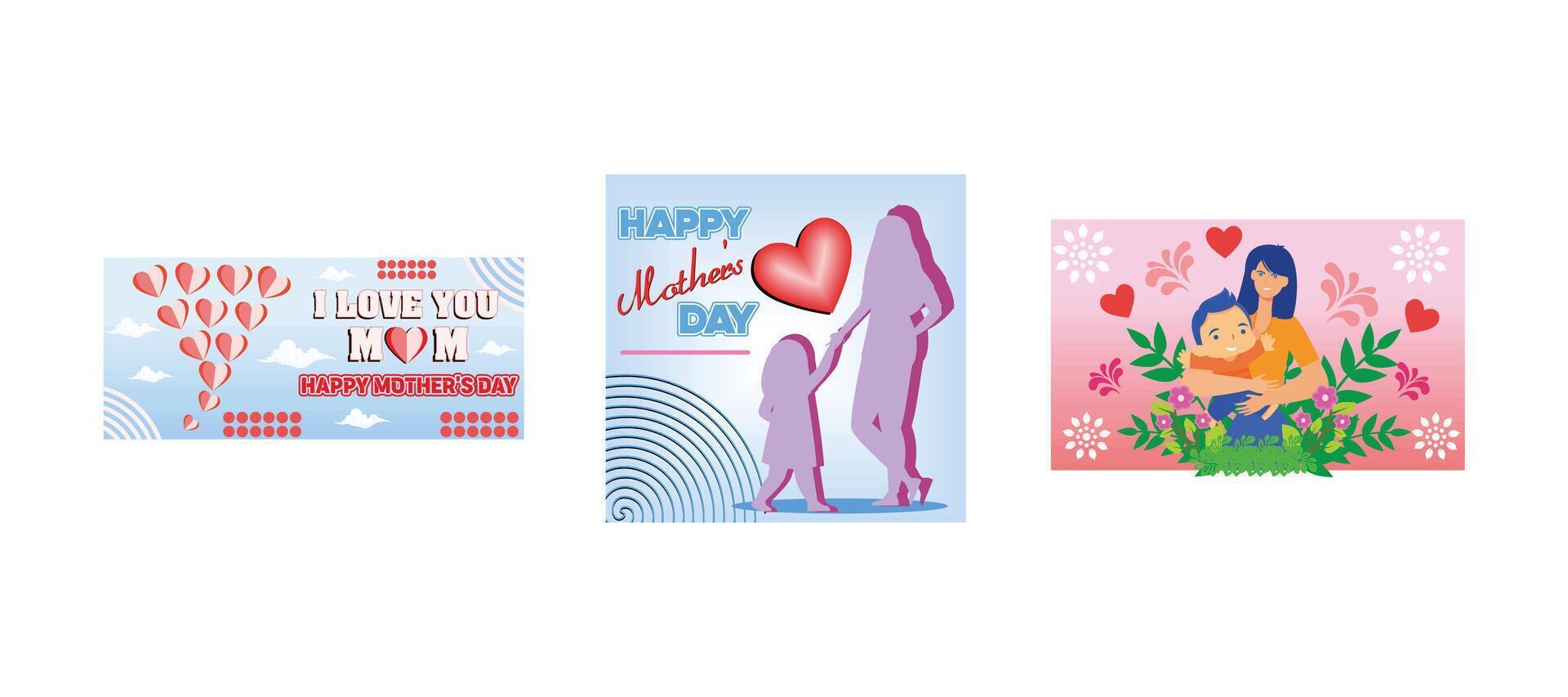 Mother's day greeting card. A mother holds her daughter's hand. Happy Mothers Day Greeting Card. Set flat modern illustration vector