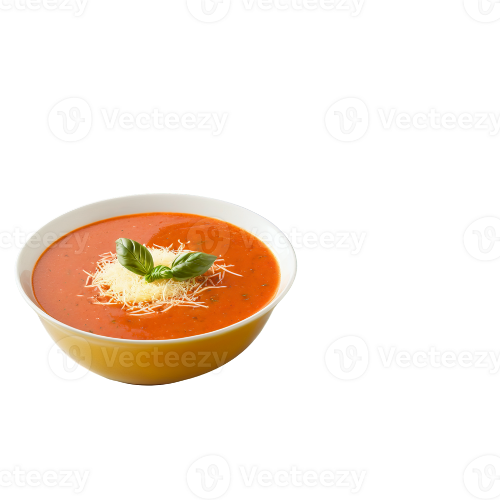 Creamy tomato and basil soup a velvety blend of tomatoes cream and fresh basil garnished png