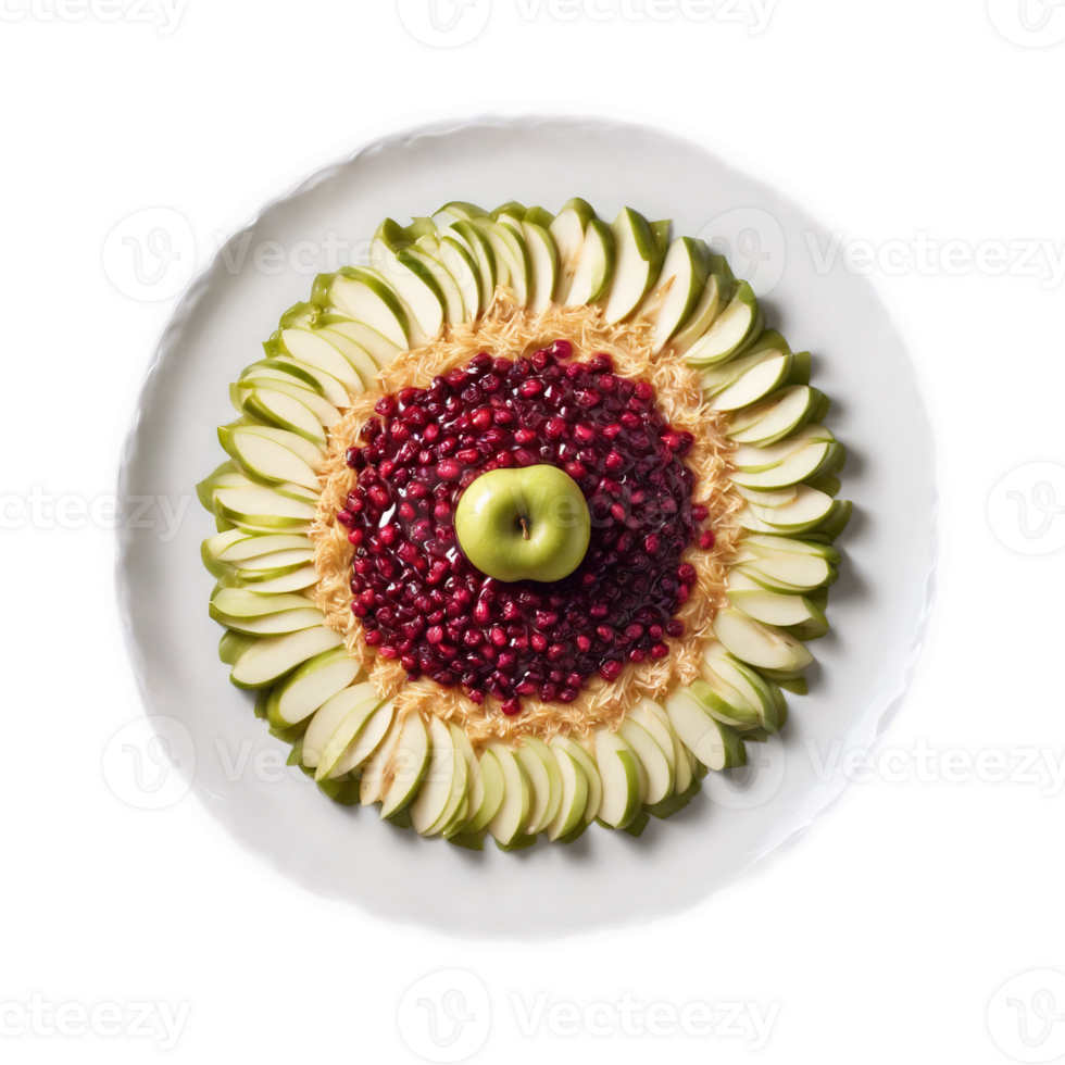 Fruit chutney mandala a circular design of apple cranberry and onion with vinegar simmering png