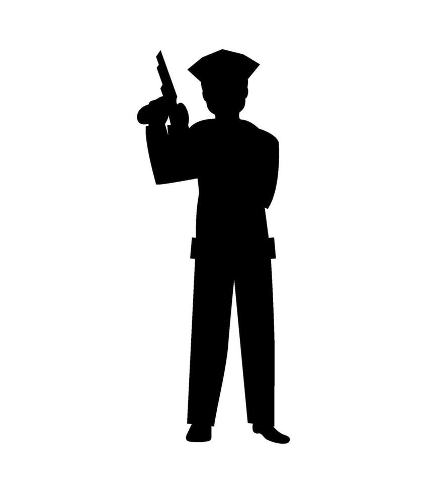 Silhouette of a policeman holding a gun vector