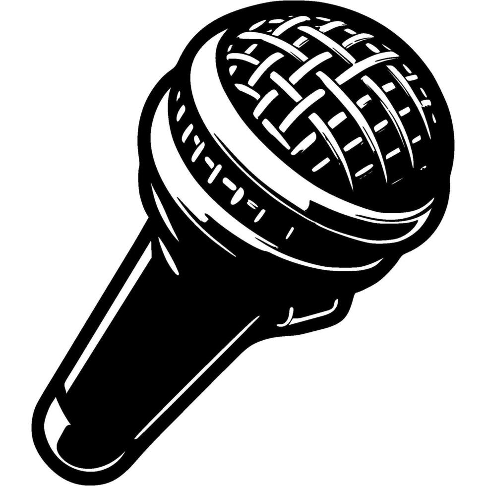 Wireless microphone for beginner singer in monochrome. Simple minimalistic in black ink drawing on white background vector