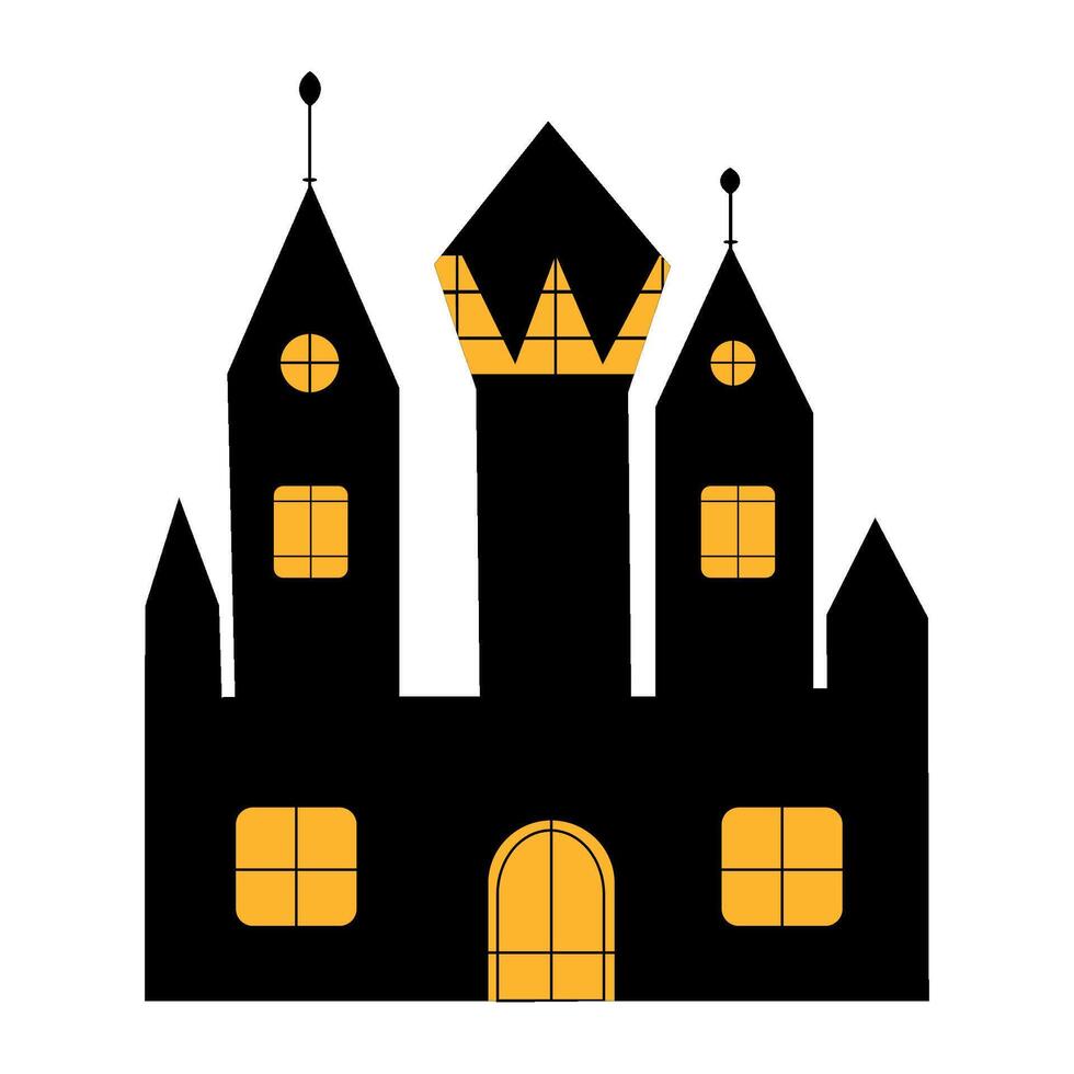 A black castle with yellow windows and a door vector