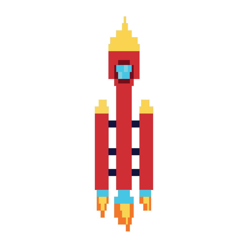 Pixel rocket ship pixel art vector