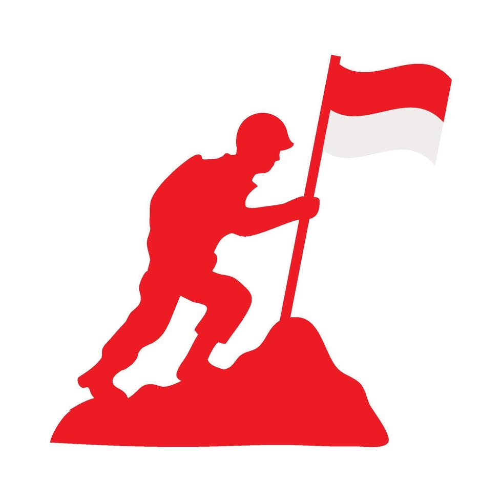 Indonesian flag soldier holding flag on top of mountain vector