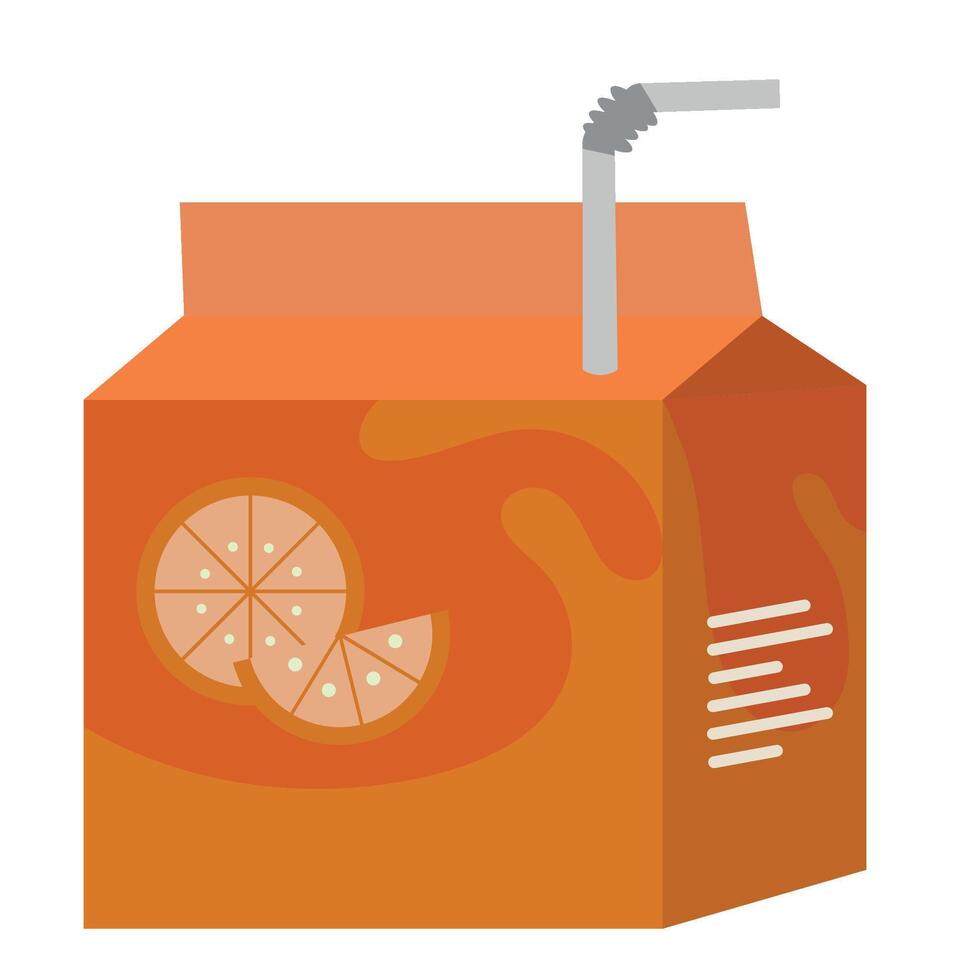 Orange juice juice box with straw and slice of orange vector