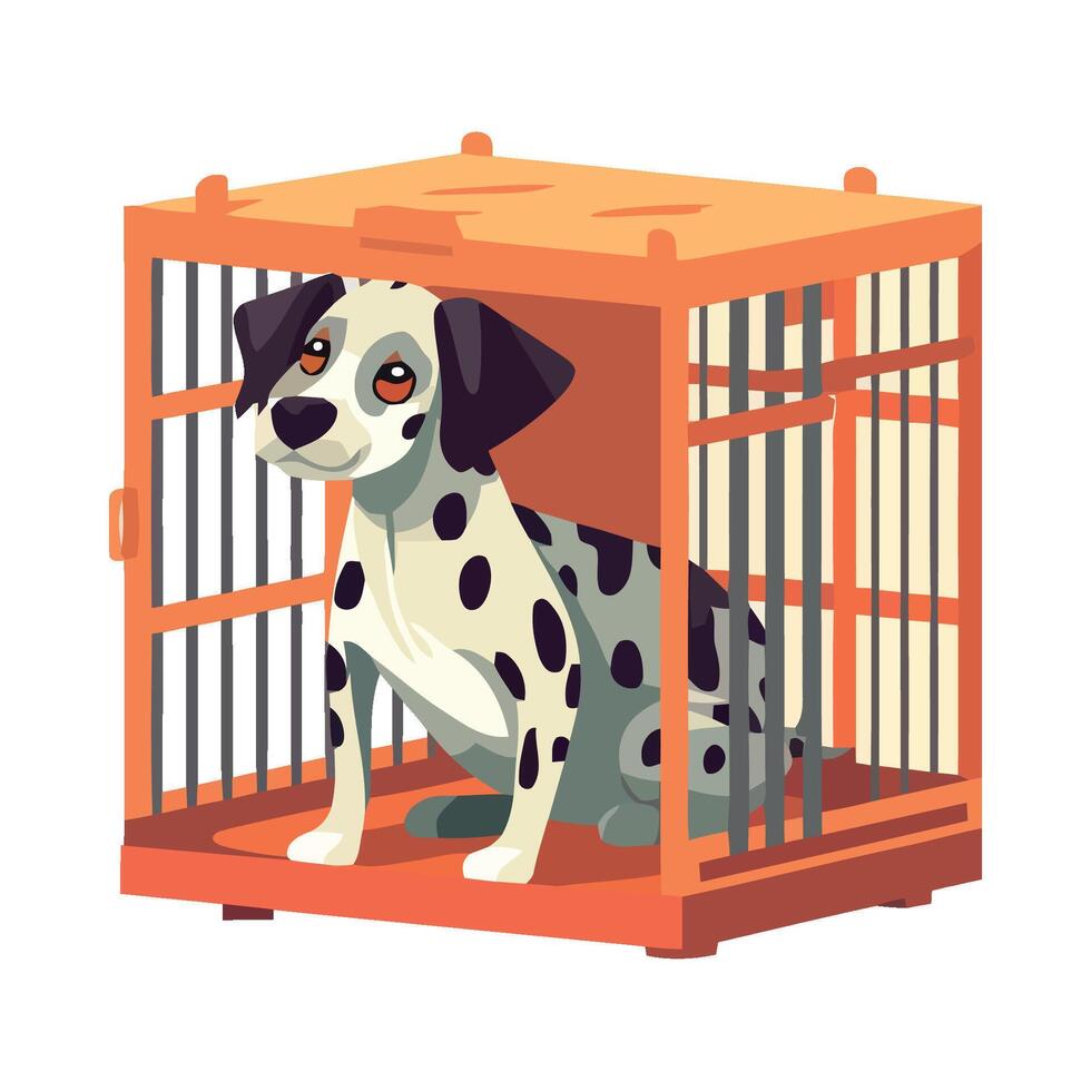 Dalmatian dog in cage, cartoon illustration on white background vector
