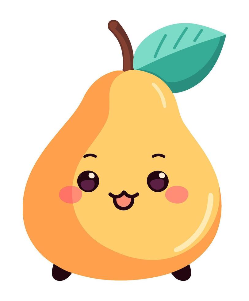 A cartoon pear with a green leaf on it vector