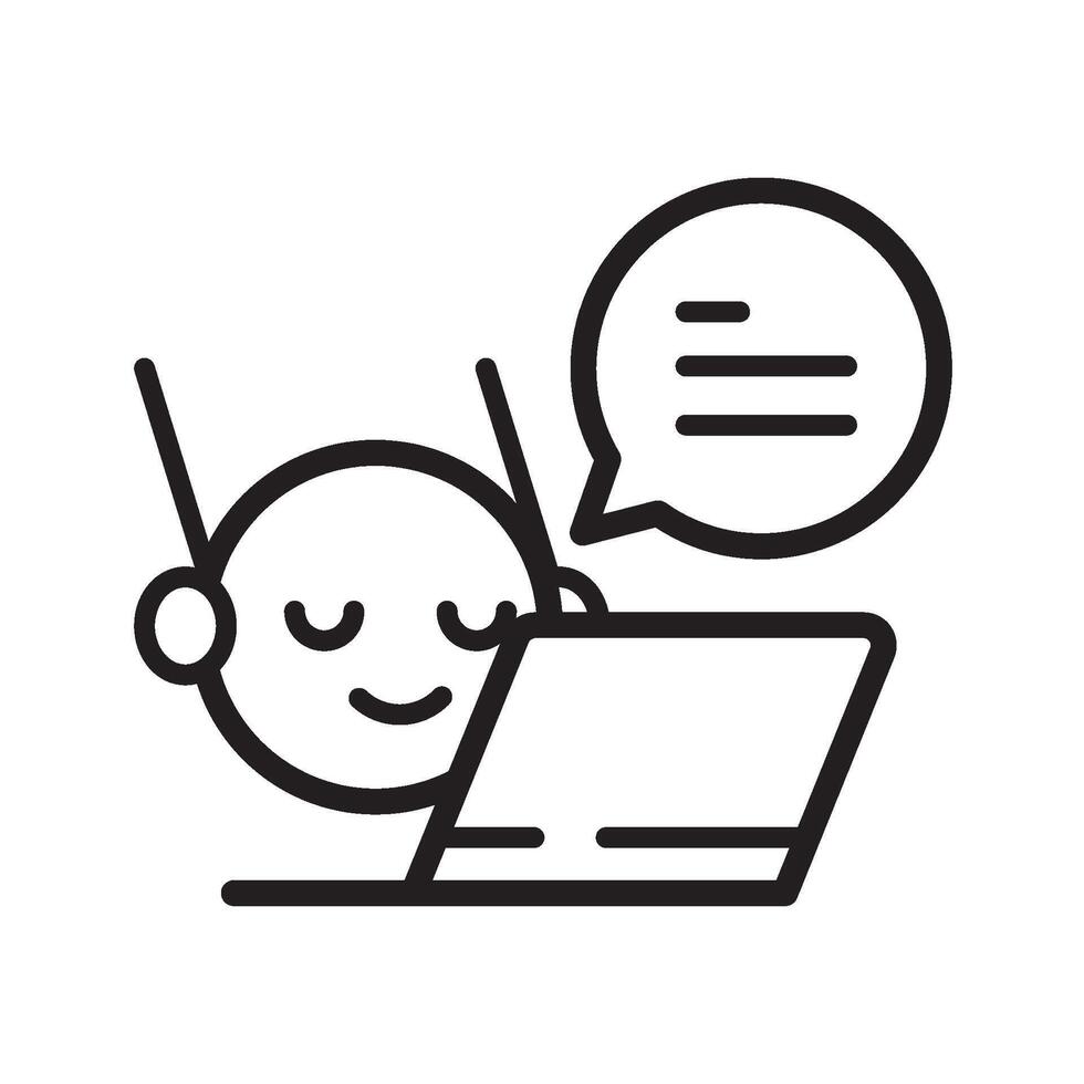 A robot is sitting at a computer and talking to someone vector