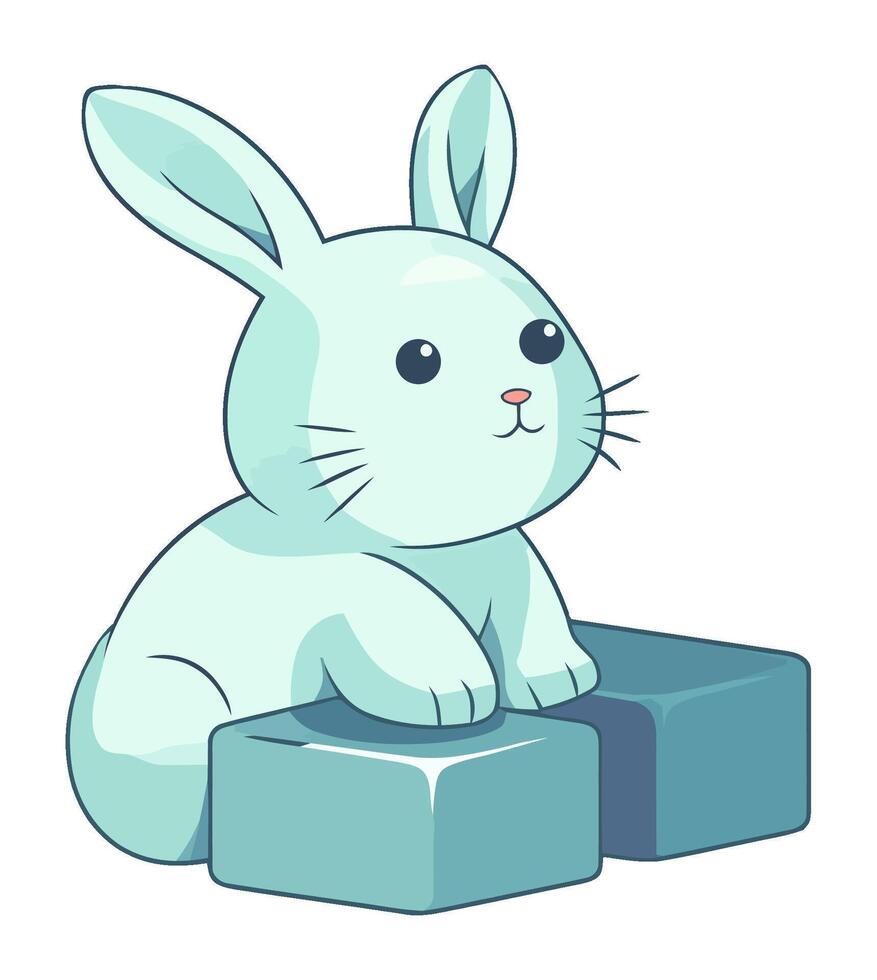 A cartoon bunny sitting on top of a blue cube vector