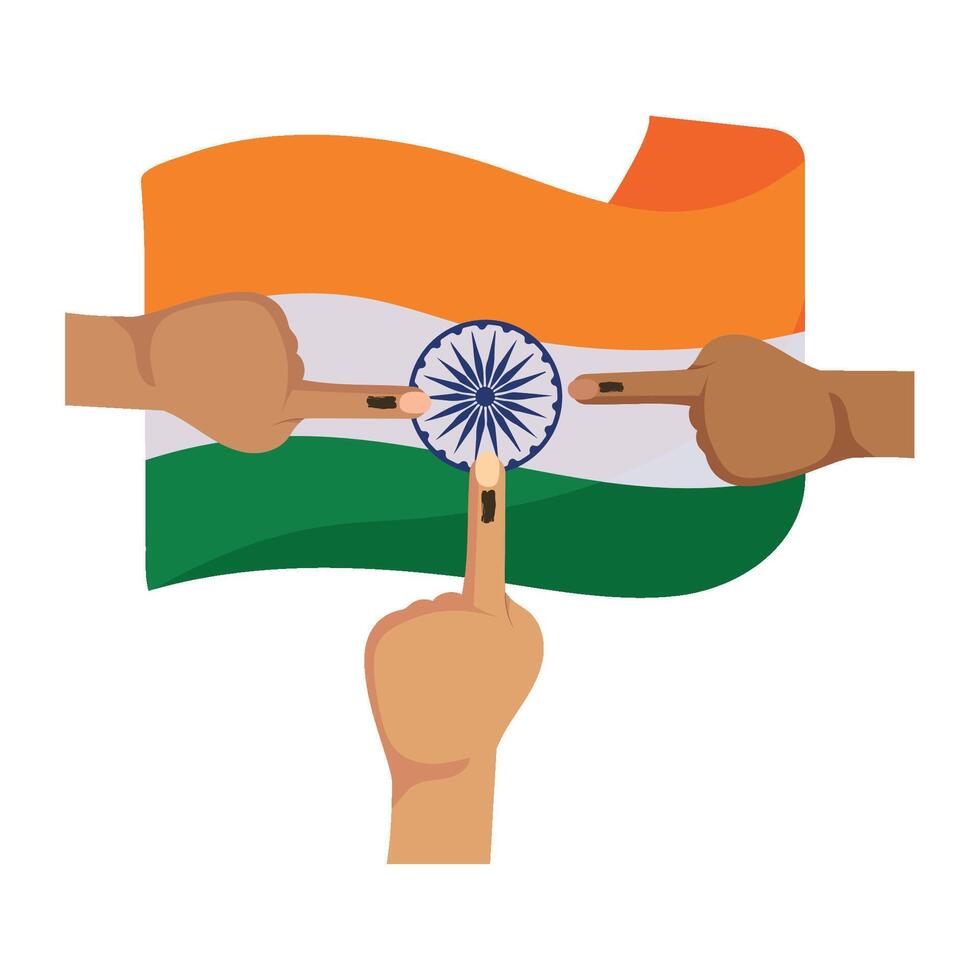 India flag with hands holding it up vector