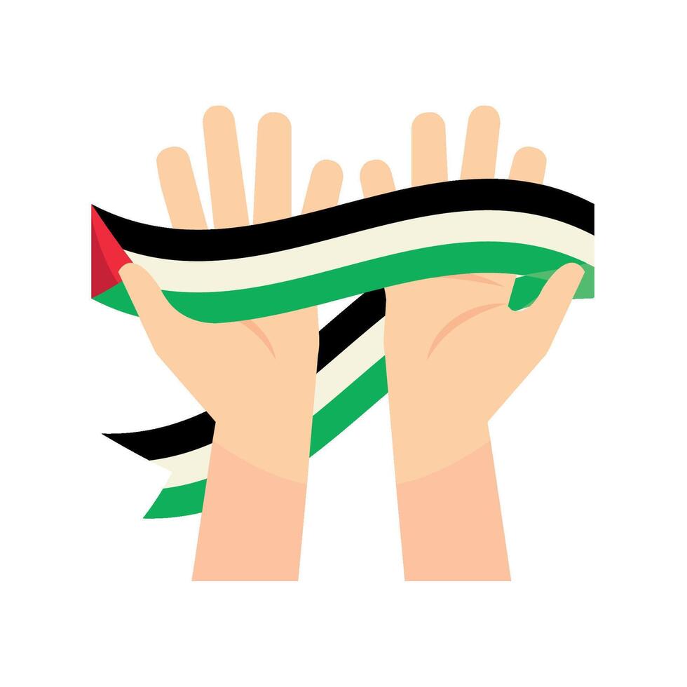 Hands holding a palestinian flag price 1 credit usd 1 vector