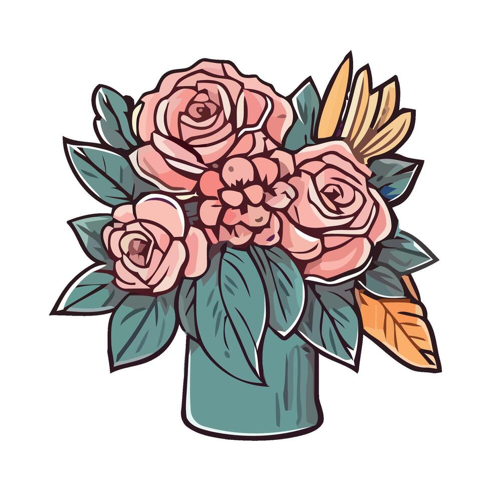A bouquet of pink roses in a vase vector