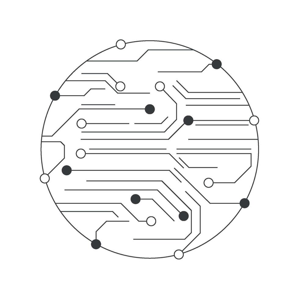 Circuit board with dots on it, in a circle vector