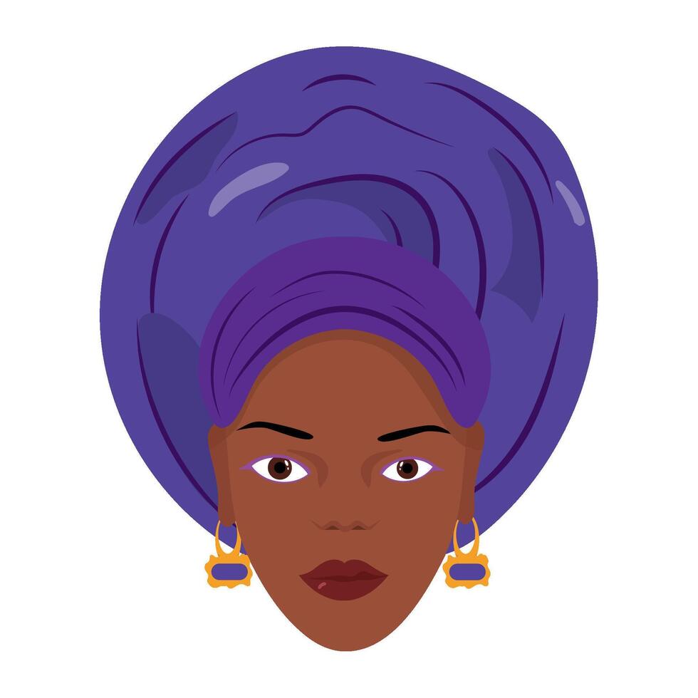 An african woman with a purple turban and earrings vector