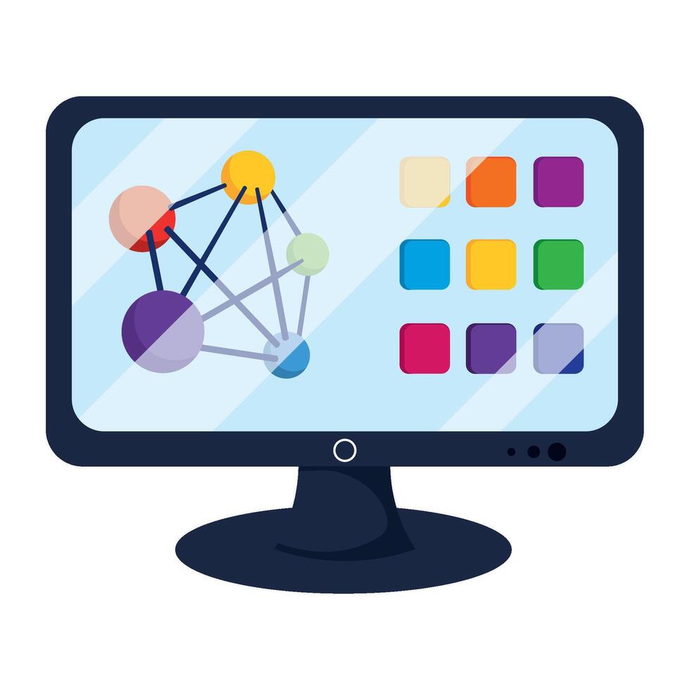 A computer monitor with a network diagram on it vector