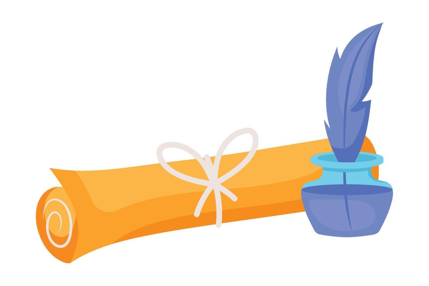 A scroll with a quill and ink and a roll of paper vector