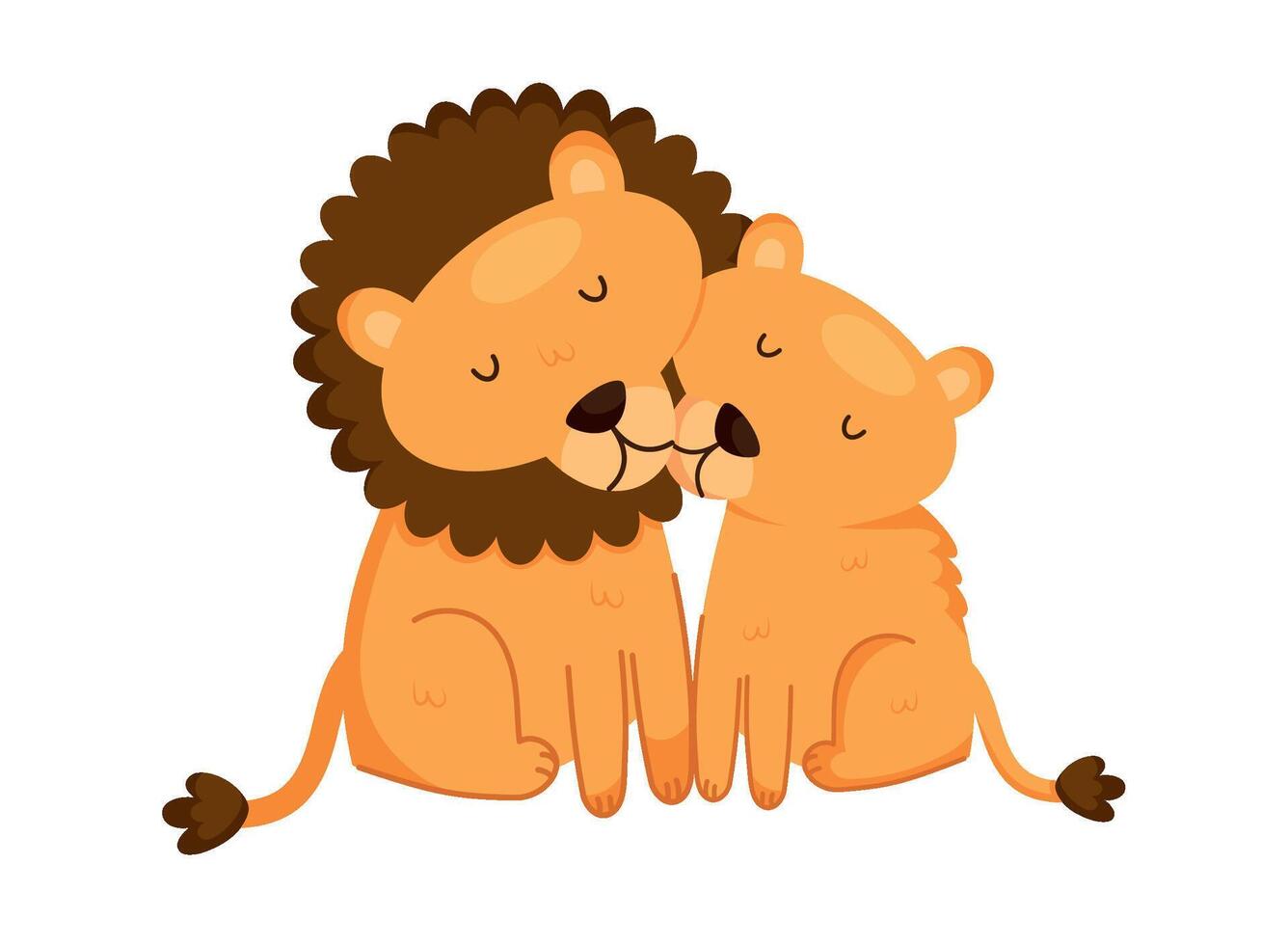 Two lions hugging each other on a white background vector