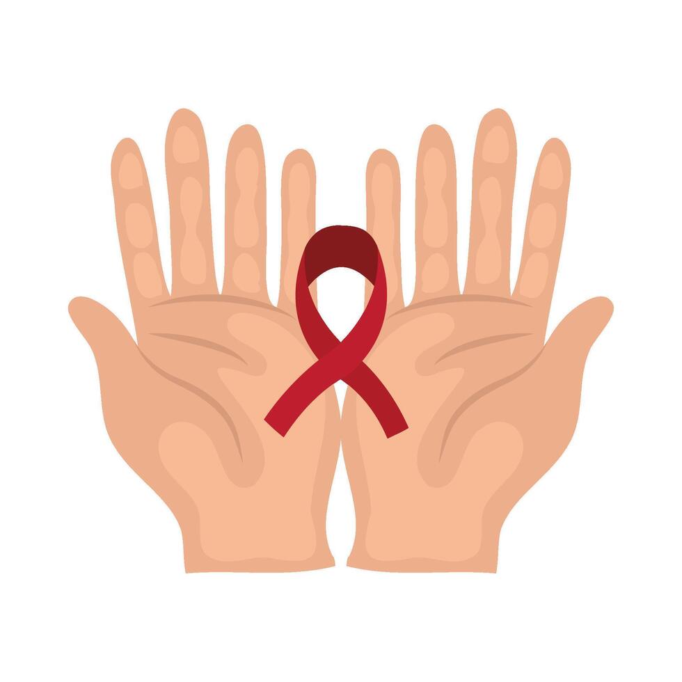 Two hands with red ribbon on them vector