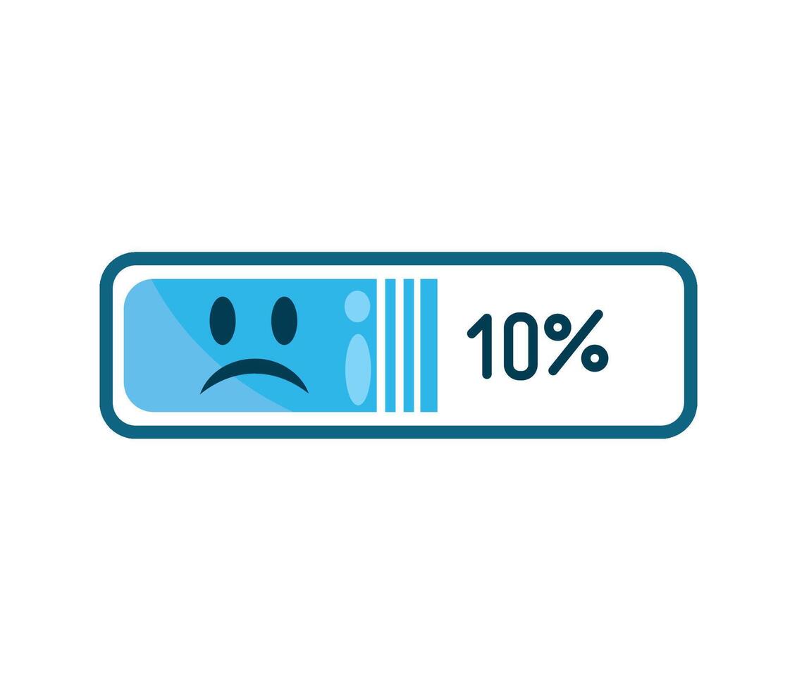 A sad face icon on a battery meter vector