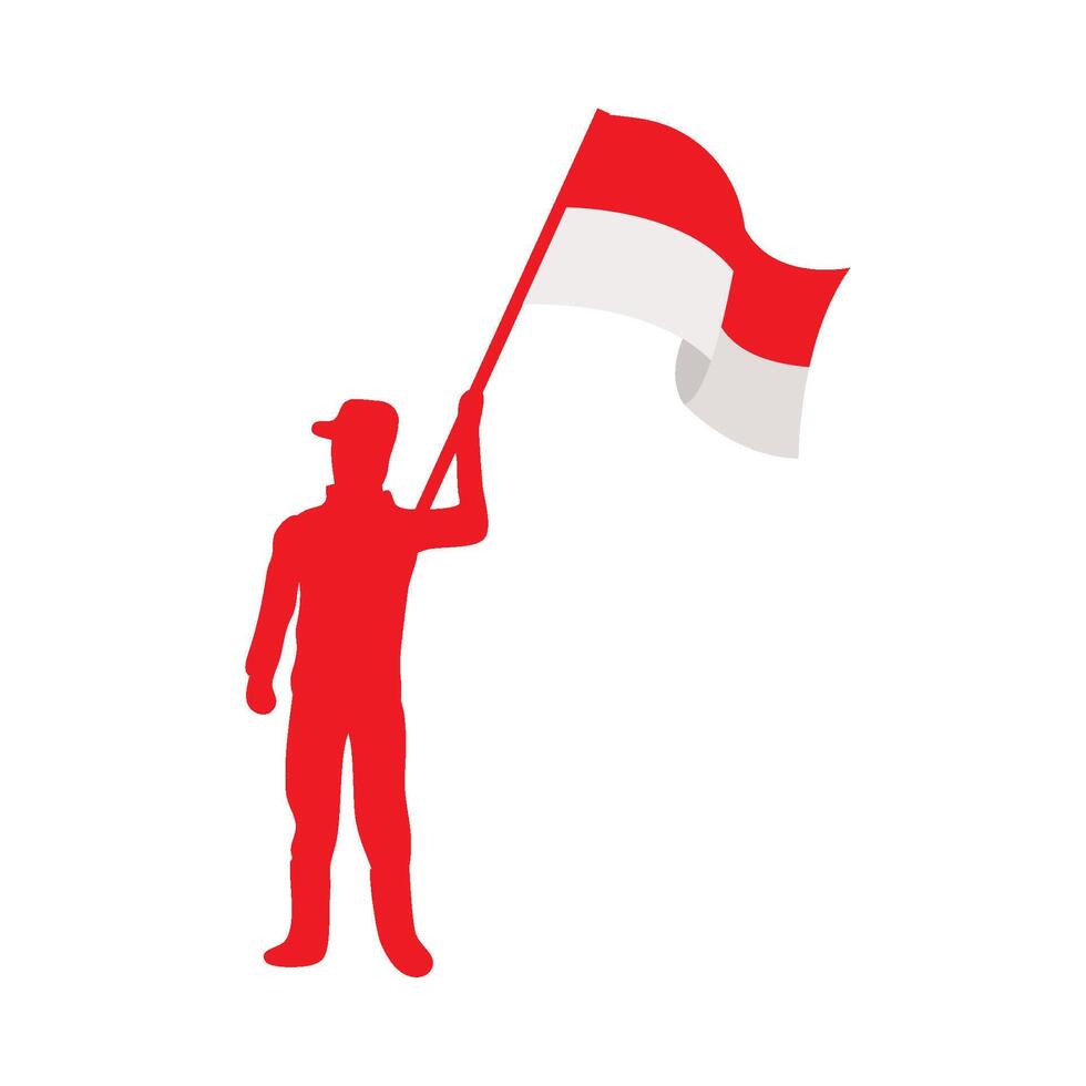 Indonesian flag man holding flag illustration vector