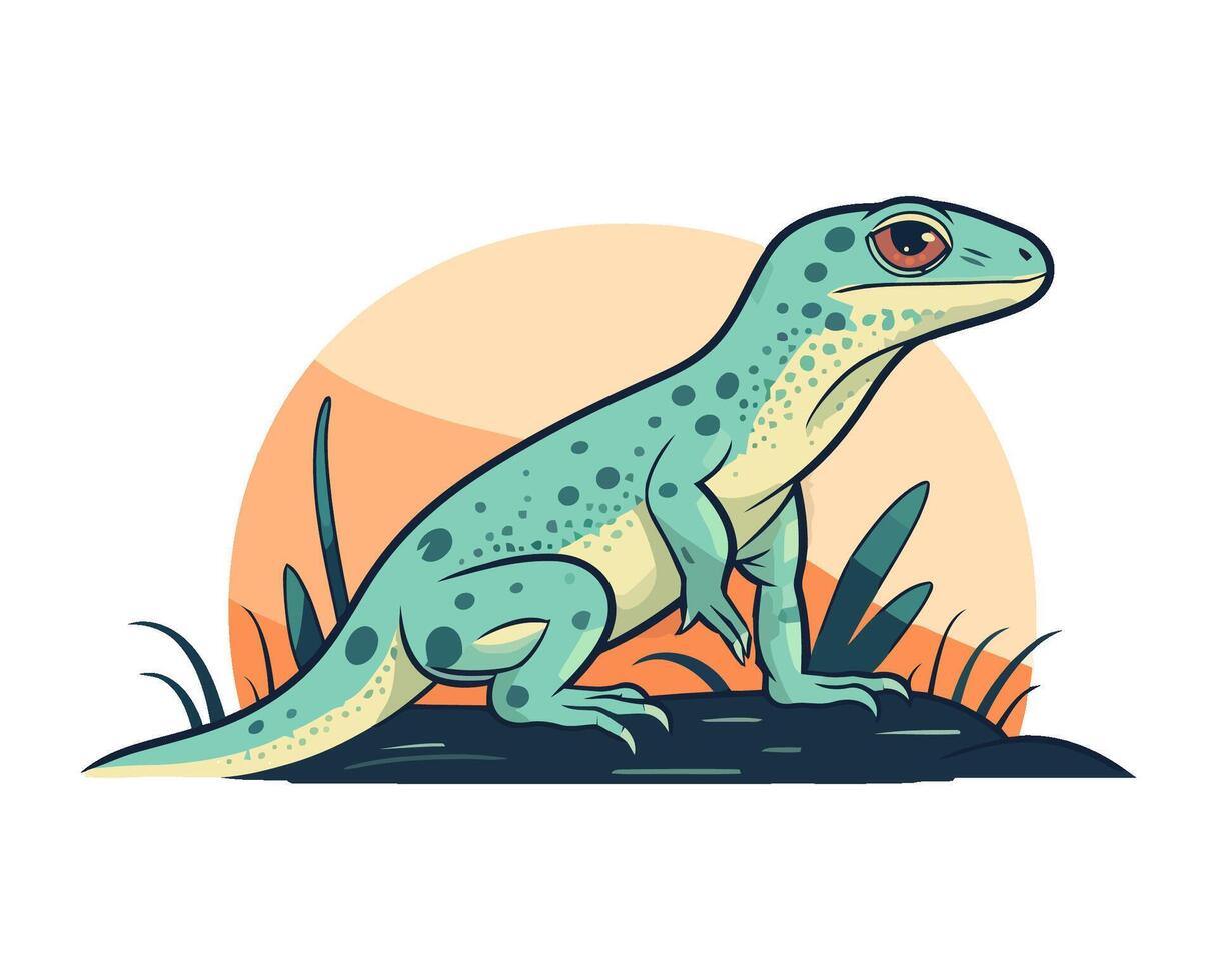 A cartoon lizard with a red eye and a green body vector