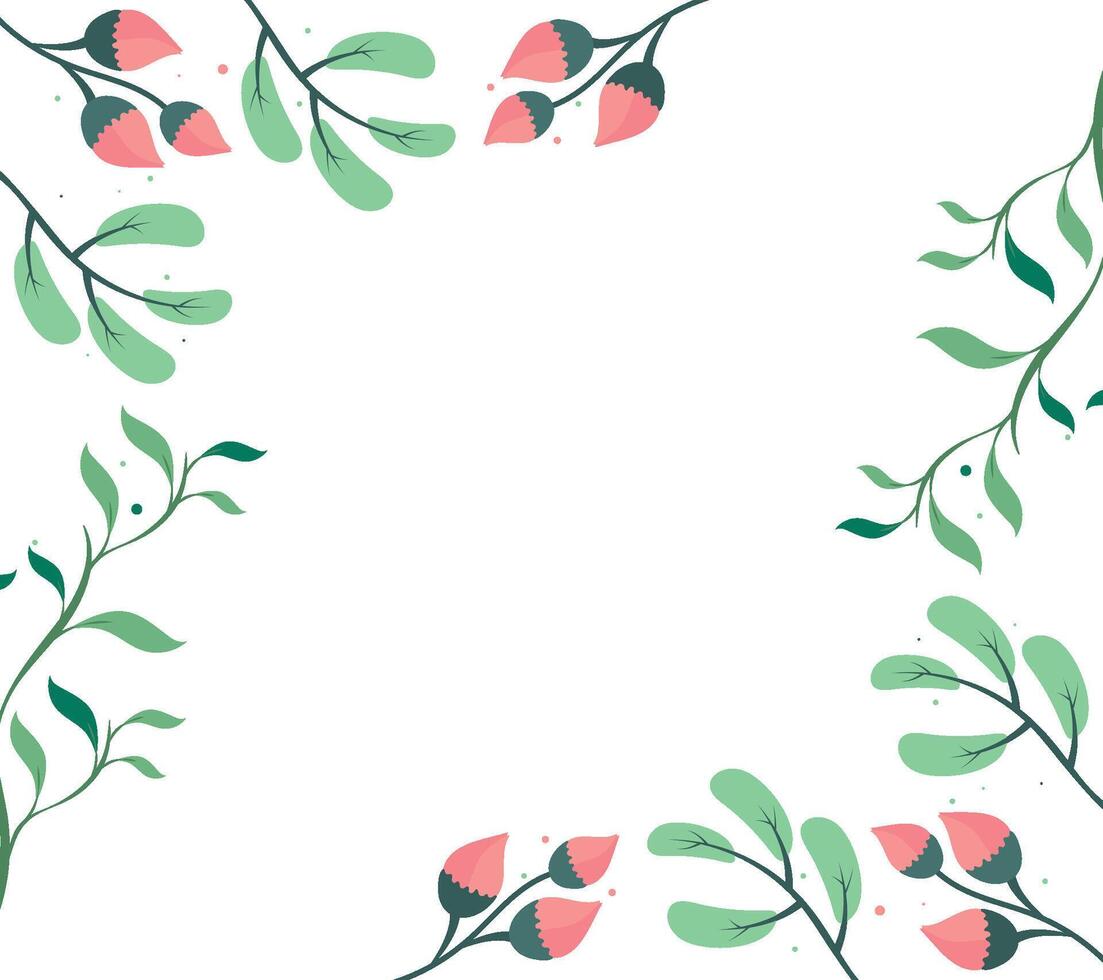 Floral frame with leaves and flowers on white background vector