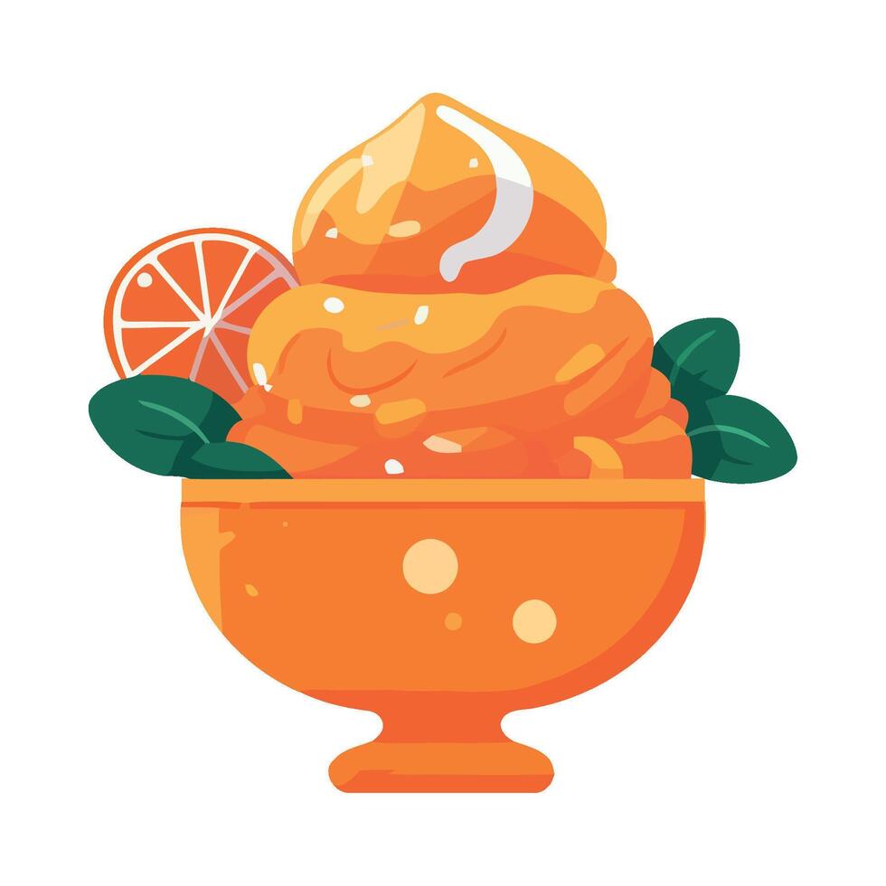 Orange ice cream with orange slice in bowl vector