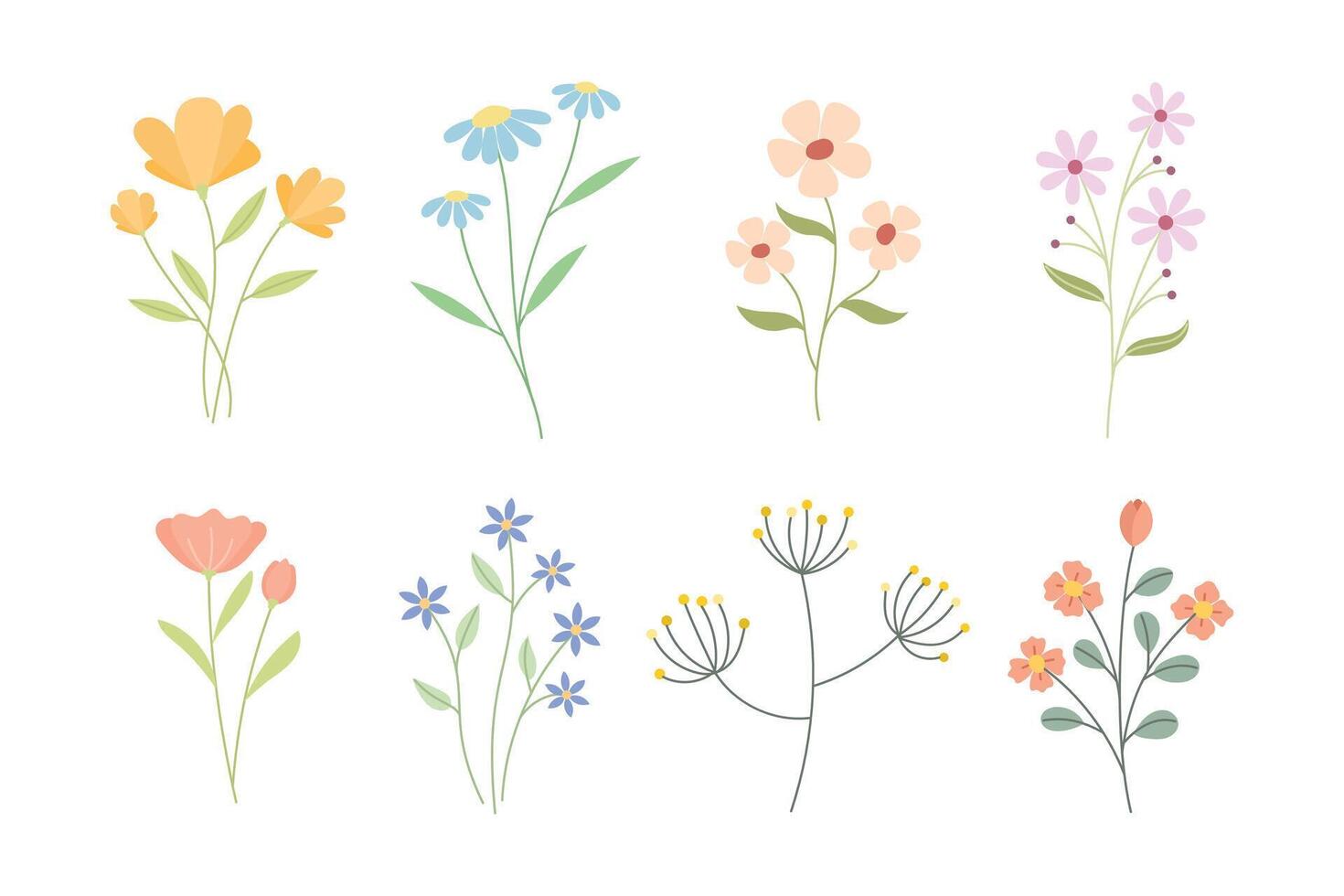set of flowers illustration vector