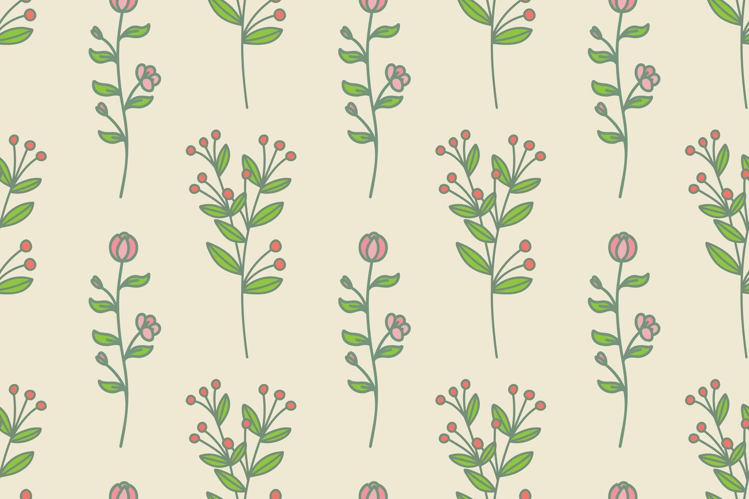 A seamless pattern featuring delicate pink flowers and green foliage on a light background. vector