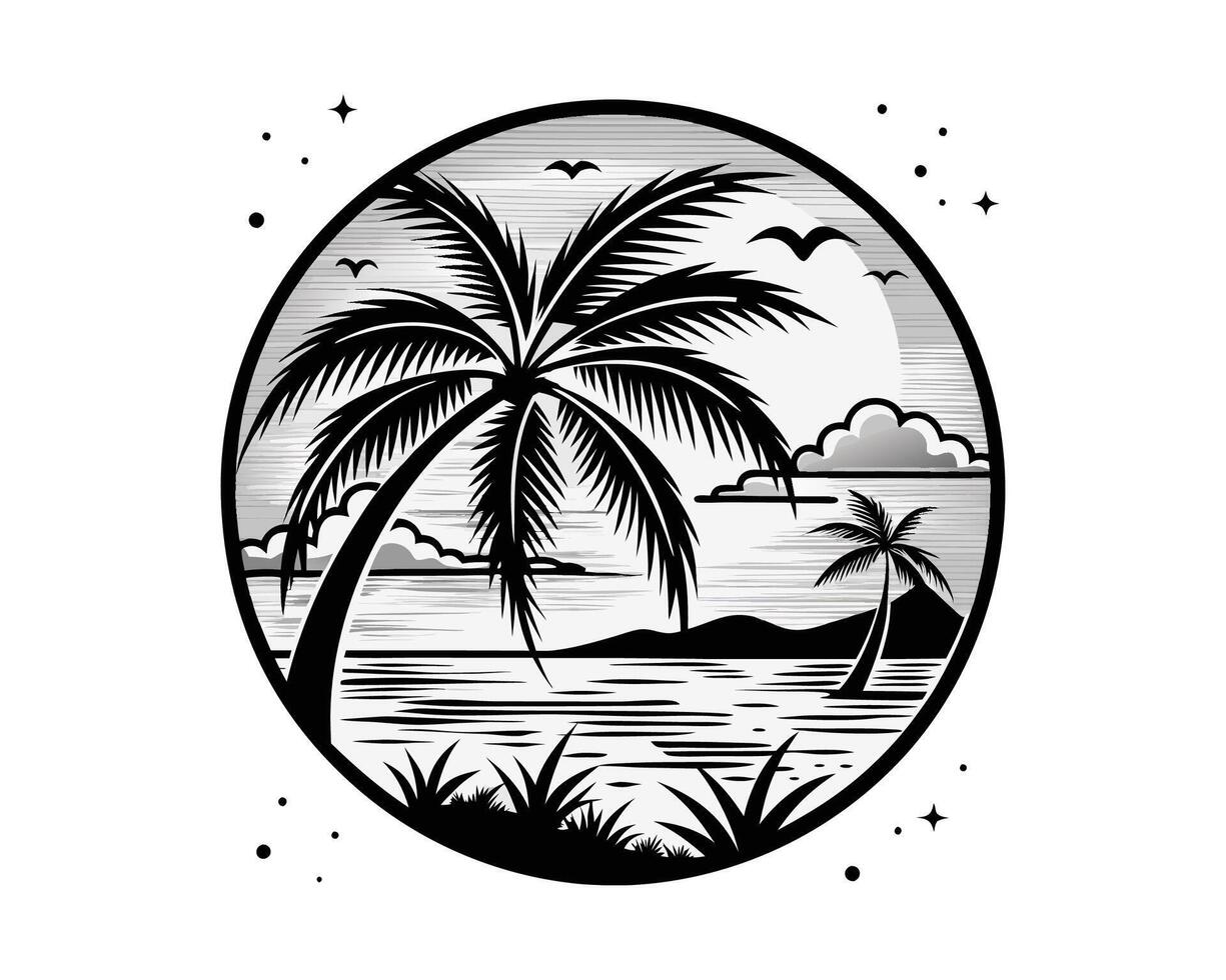Beach Black palm trees Silhouette set isolated on white background Island icon. vector